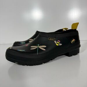 Joules Black Waterproof Slip-On Clogs with Colorful Dragonfly & Bug Print